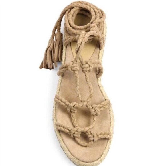 Joie Ceasar Tan Suede Leather Gladiator Lace Up Espadrille Sandals NWOT - Picture 10 of 15